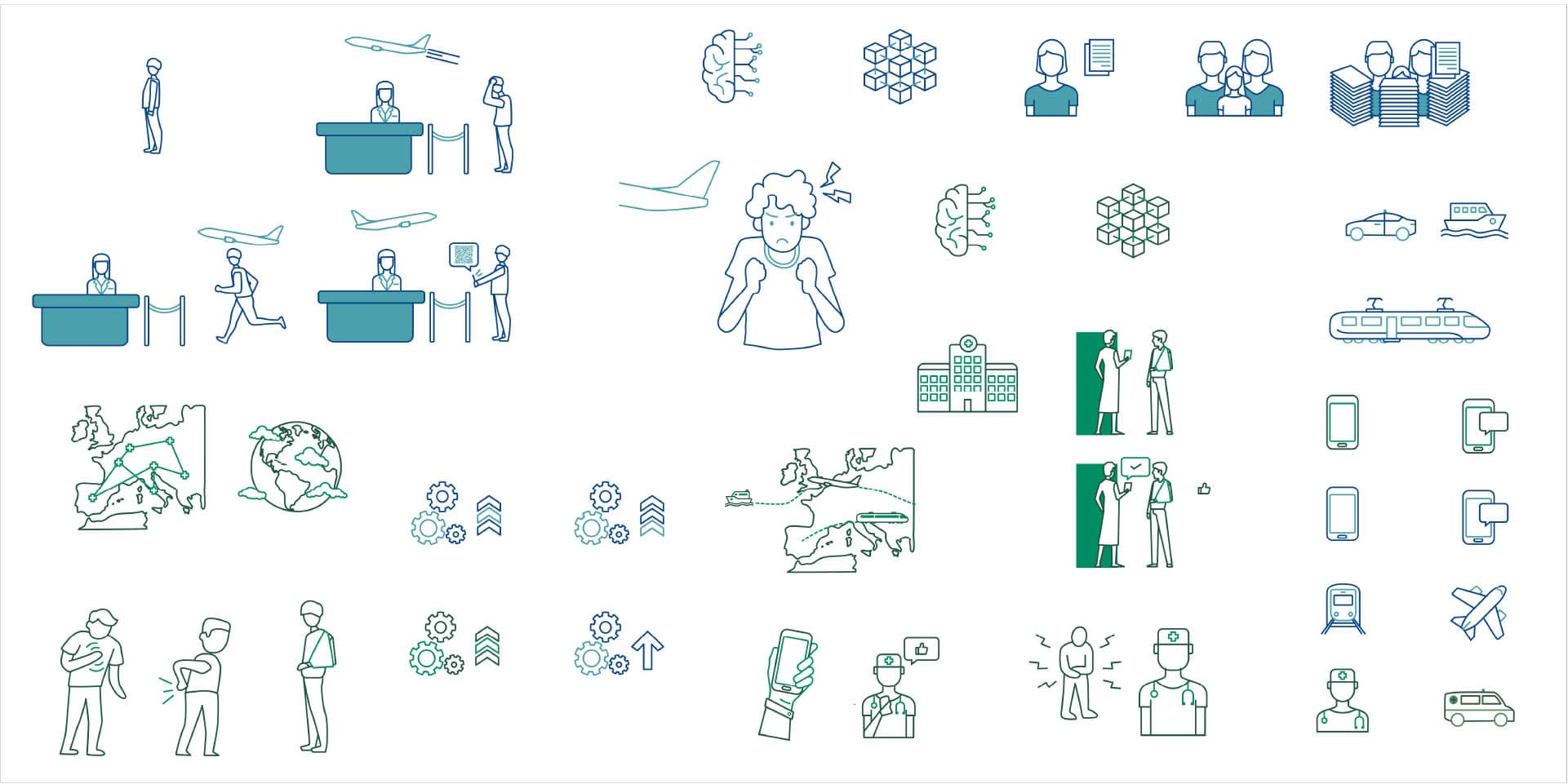 Iconos para la explicación del pasaporte Covid