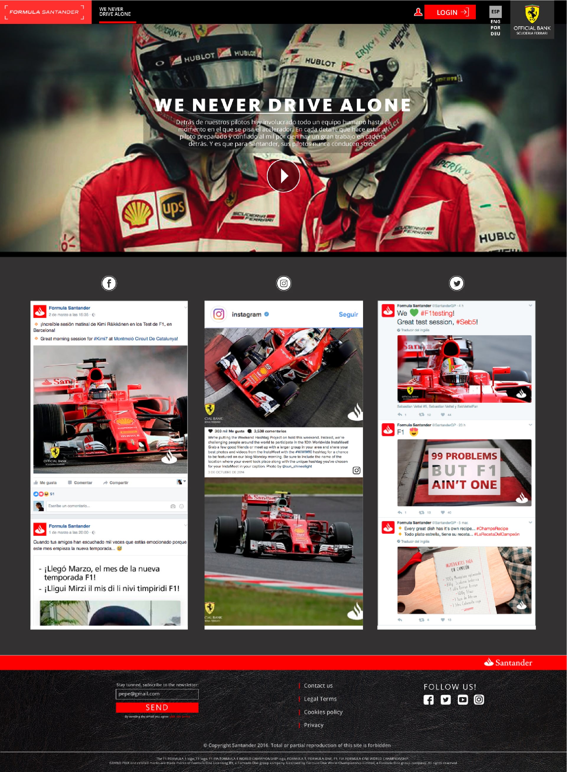 Microsite We Never Drive Alone Santander Ferrari